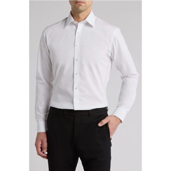 New NORDSTROM Men's White Non-Iron Trim Fit Cotton Dress Shirt Size 16 32/33 - Picture 6 of 7